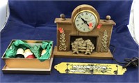 Vntg Electric Clock & Candles & Wall Key Holder