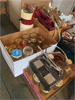 Misc. Jars, Box of Purses, Coffee Canister
