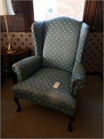BLUE QUEEN ANNE WING BACK CHAIR