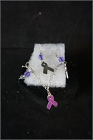 Purple Cancer Ribbon Bracelet and Earring Set NIB