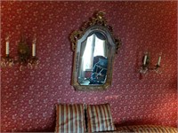 ORNATE MIRROR & 2 WALL SCONCES ELECTRIC LIGHTS