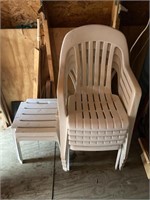 (5) Plastic Outdoor Chairs & 2 End Tables