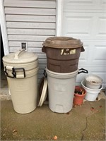 (3) Garbage Cans, Planters