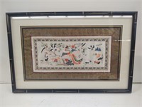 Oriental framed silk art