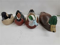 4 vintage small hand made signed ducks