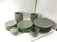 33pc Green and gold Coventry stoneware dinner set