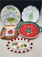 Lot of 5 Christmas plates and serving dishes