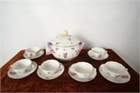 Herend porcelain Tureen & 6 soup consume