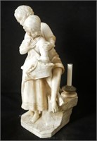 19th c. Alabaster Carved Figural Lamp of Lovers