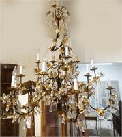 Fine wrought iron & crystal 12-light chandelier