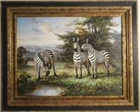 M.P. Elliott Oil on Canvas Zebras