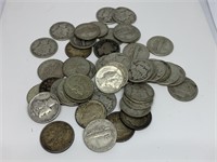 LOT OF 48 MIXED MERC / BARBER / ROSE SILVER DIMES