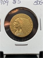 1909 $5 GOLD INDIAN COIN