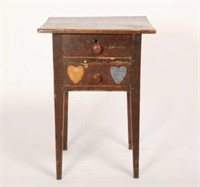 Two-Drawer Table with Hearts, Ontario, Circa 1835