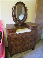 Victorian Walnut Dresser w/ Mirror & Marble
