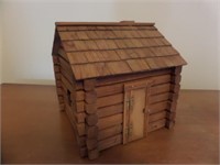 Folk Art Wooden Cabin Jewelry Box