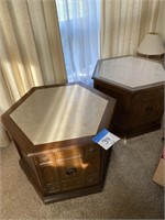 MARBLE TOP OCTAGON END TABLES (2)