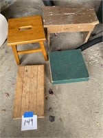 WOODEN STOOLS & BENCH (3)