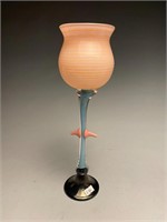 James van Deurzen Lt. Pink Art Glass Goblet c.1988