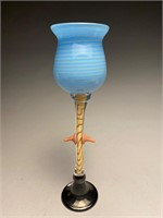 James van Deurzen Blue Art Glass Goblet c.1988