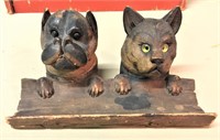 Victorian Carved wood Dog & Cat Inkwell