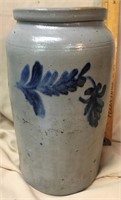 Blue Decorated Stoneware Crock, 13 1/2"H