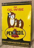 Pennzoil Oil Wise Porcelain Sign, 11"L x 16"H