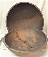 2 Wooden Butter Bowls, Largest 17" Diameter