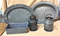 Lot Gray Graniteware, Platter 16 1/2"L