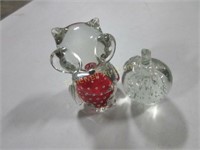 2 bubble glass paperweights