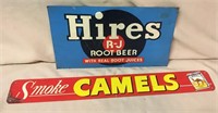 (2) Tin Signs, Hires Root Beer, Camel Cigarette
