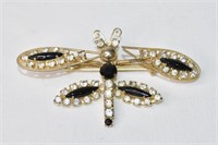 Large Vintage Rhinstone Dragonfly Brooch 3"