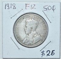 1918 CAD Silver .50c Coin