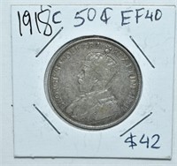 1918 CAD Silver .50c Coin