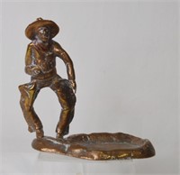 Antique Bronzed Copper Western Cowboy Ashtray