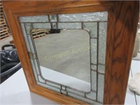 Wood framed mirror with stained glass