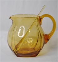 Amber Glass Pitcher & Stir Stick