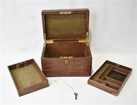 1950's Crocodile Travel Jewelry Box With Key