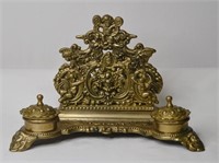 Solid Brass Ornate Ink Well & Stationary Holder