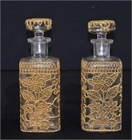 2pcs Antique Gold Tone Filigree Perfume Bottles