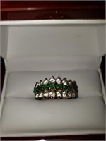 LADIES'S 925 EMERALD AND DIAMOND RHINESTONE RING