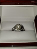 LADIES' PD (PALLADIUM)  "PEARL" RING