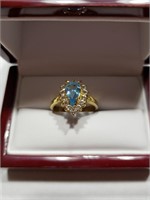 LADIES' SAPPHIRE AND DIAMOND RHINESTONE RING