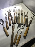 14 pc.Civil War Era  Wooden Handle Forks & Spoons