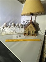 Cabin Lamp and Bless this Family sign
