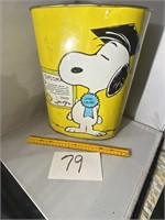 Vintage Metal "Snoopy" Trash Can 12 " tall