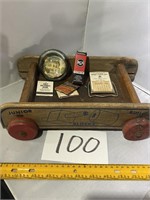Vintage Wooden Wagon/ Abe Paper Weight/ Adv.