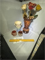 Flowers / Wooden vase/ Pottery pieces