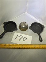 2 Small Cast Iron Pans and Bell