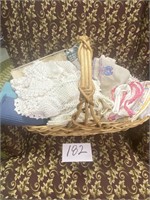 Basket full of Vintage Linens - hankies, Dollies